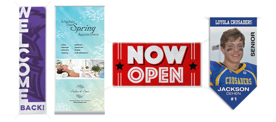 Custom banners wholesale including vinyl banners, pennant banners, and banner stands
