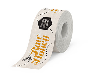 White packaging tape with orange and black ink