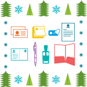 winter marketing strategies for personalized print like folders stamps pens letterhead envelopes labels or post it notes